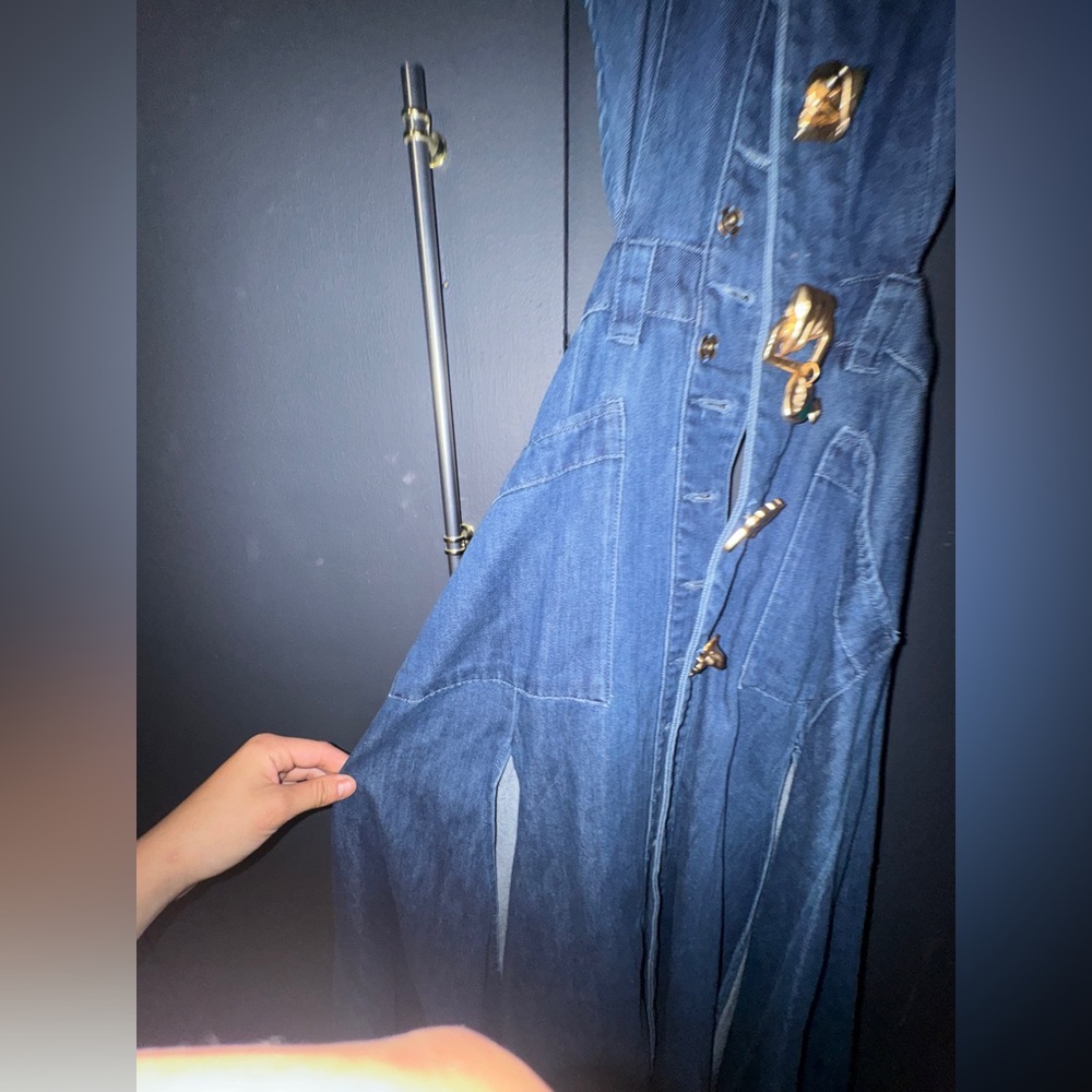 Amazon Dark Blue Denim Jumpsuit with Gold Accent Buttons - Picture 12 of 15